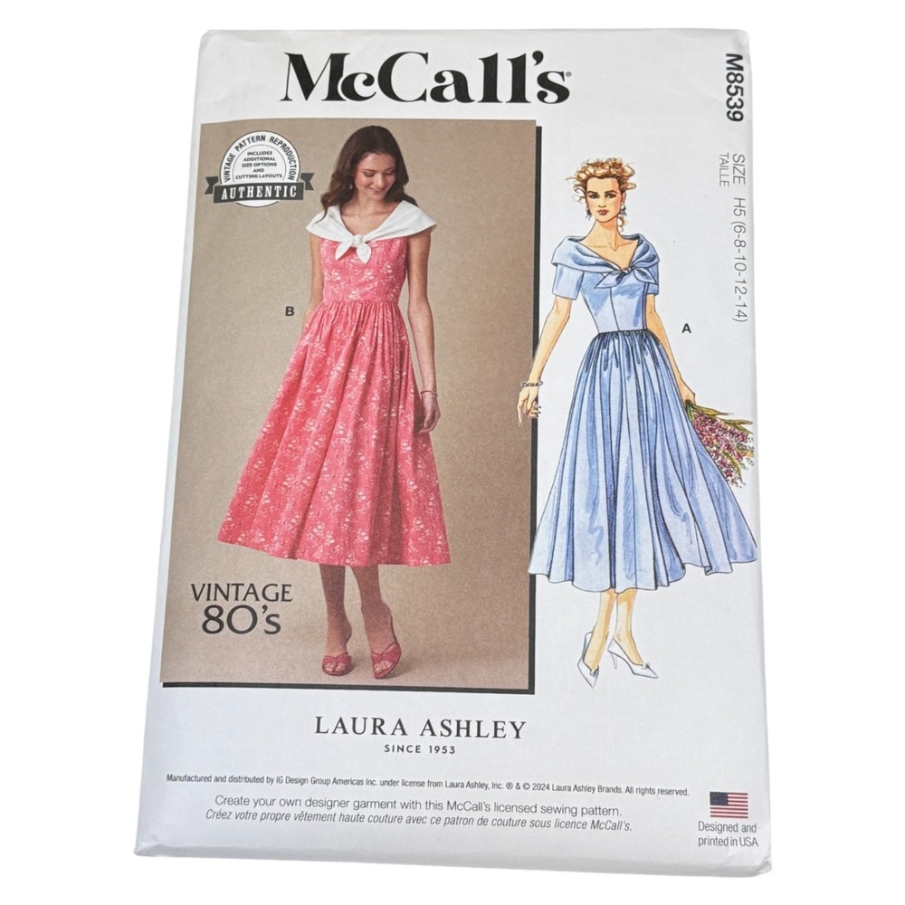 McCalls M8539 Laura Ashley Dress Sz 6-14 Authentic Retro Pattern New Uncut